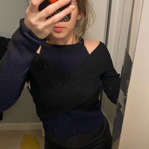 Never Fully Dressed Black/Navy Blue Wrap Sweater